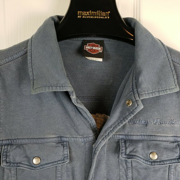 Womens Harley Davidson Black Hill SD Blue Medium Pockets Button Cotton Vest VGC - Picture 2 of 10